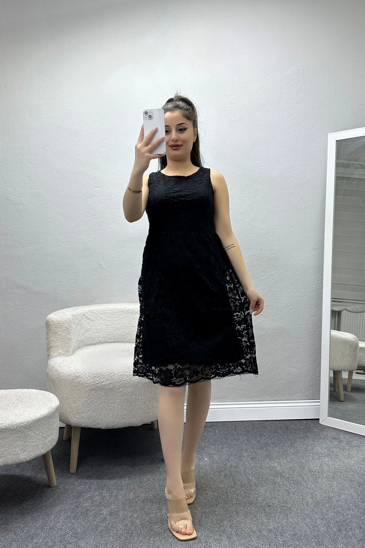 OurStyles İçi Astarlı Brode Elbise Beyaz - 60009.148.