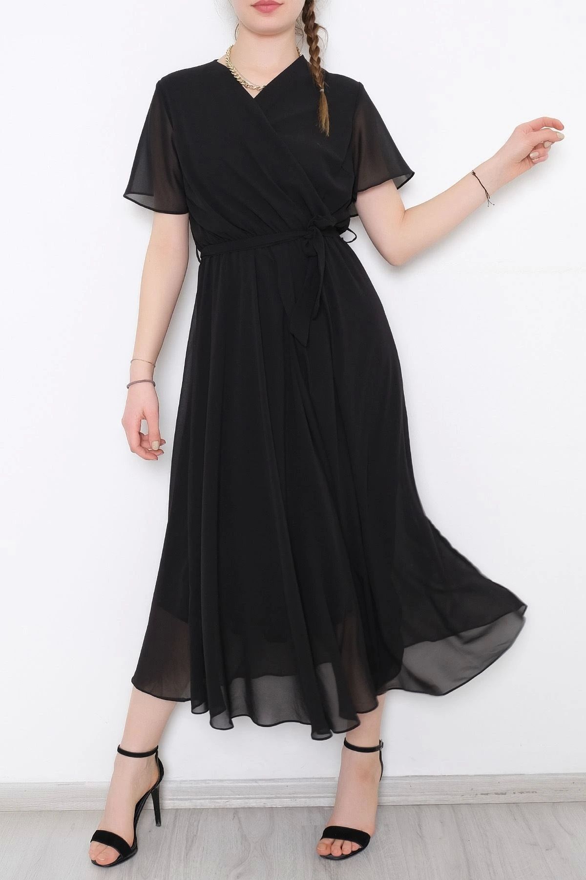 OurStyles Kruvaze Şifon Elbise Siyah - 5125.1322.