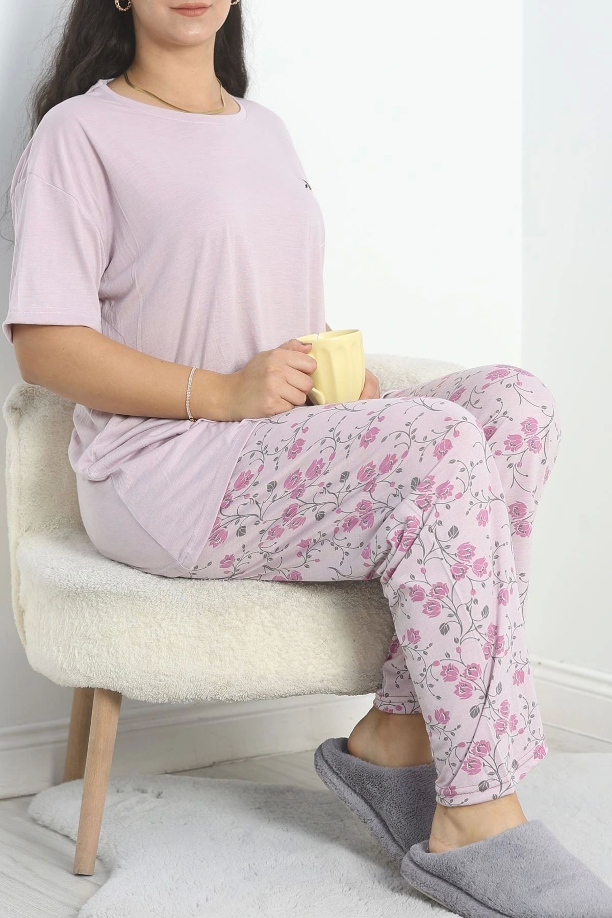 OurStyles Büyük Beden Poliviskon Pijama Takımı Gülkurusu - 40925.1961.