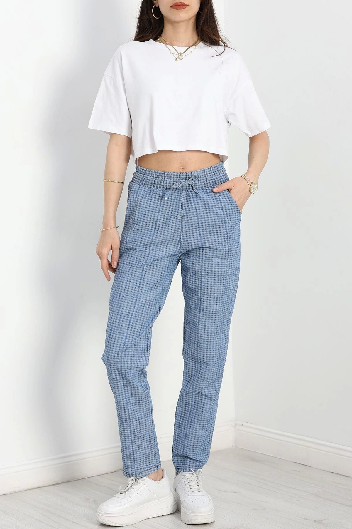 OurStyles Tasarım Kumaş Lastikli Kot Pantolon Mavi - 40742.1431.