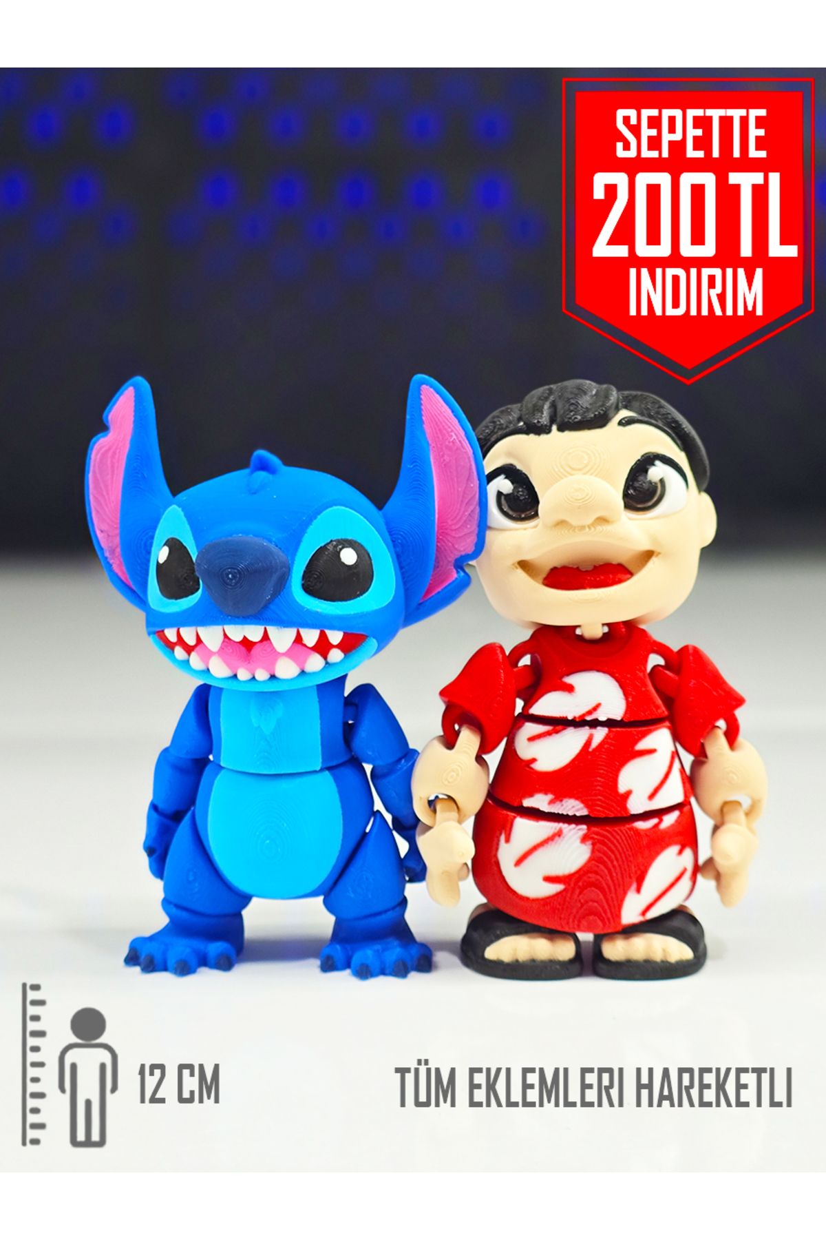 Suelo Butik Lilo ve Stiç Tüm Eklemleri Hareketli Figür Oyuncak Stitch Filmi Karakterleri 12 Cm (2 Adet)