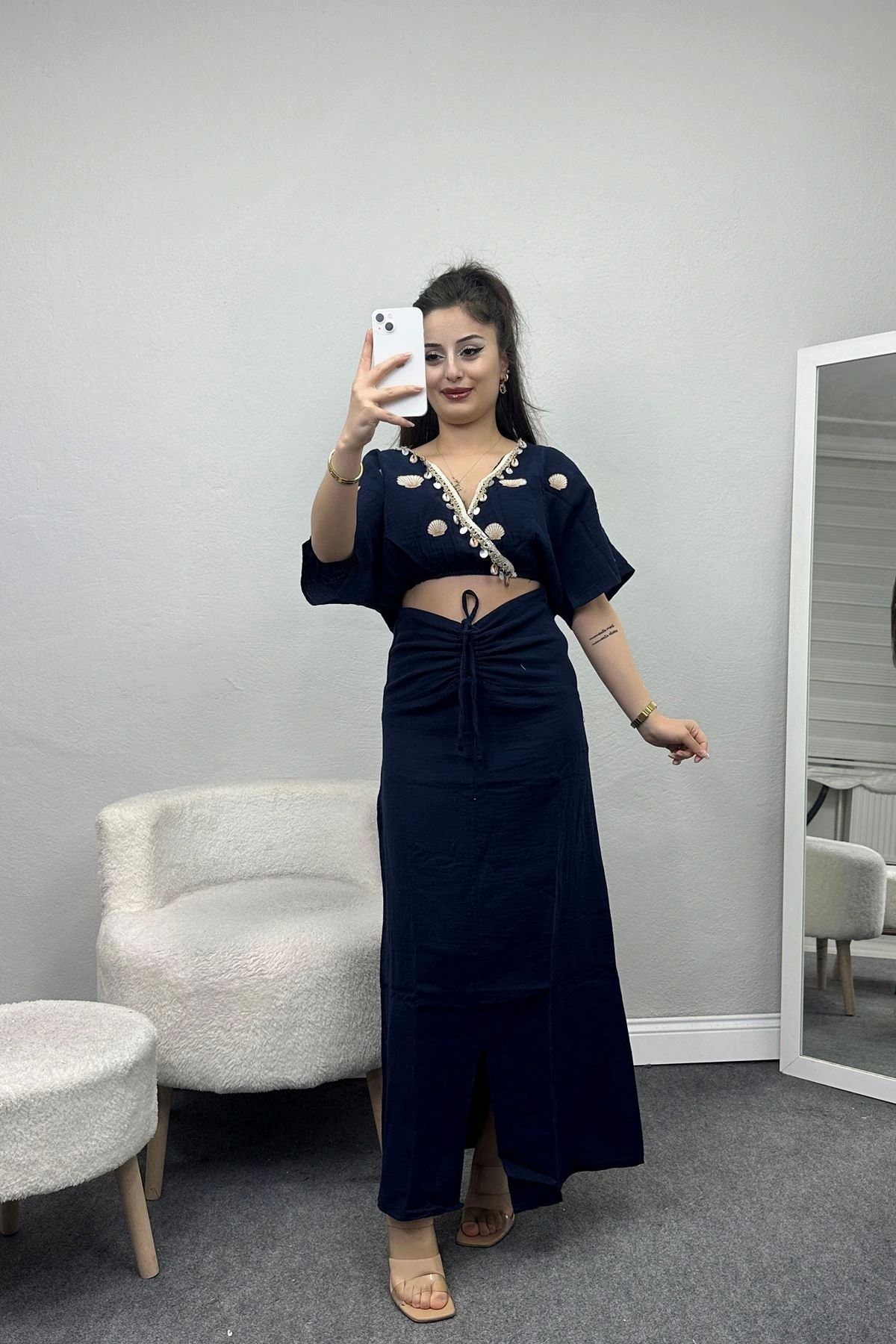 OurStyles Nakışlı Keten Takım Taş