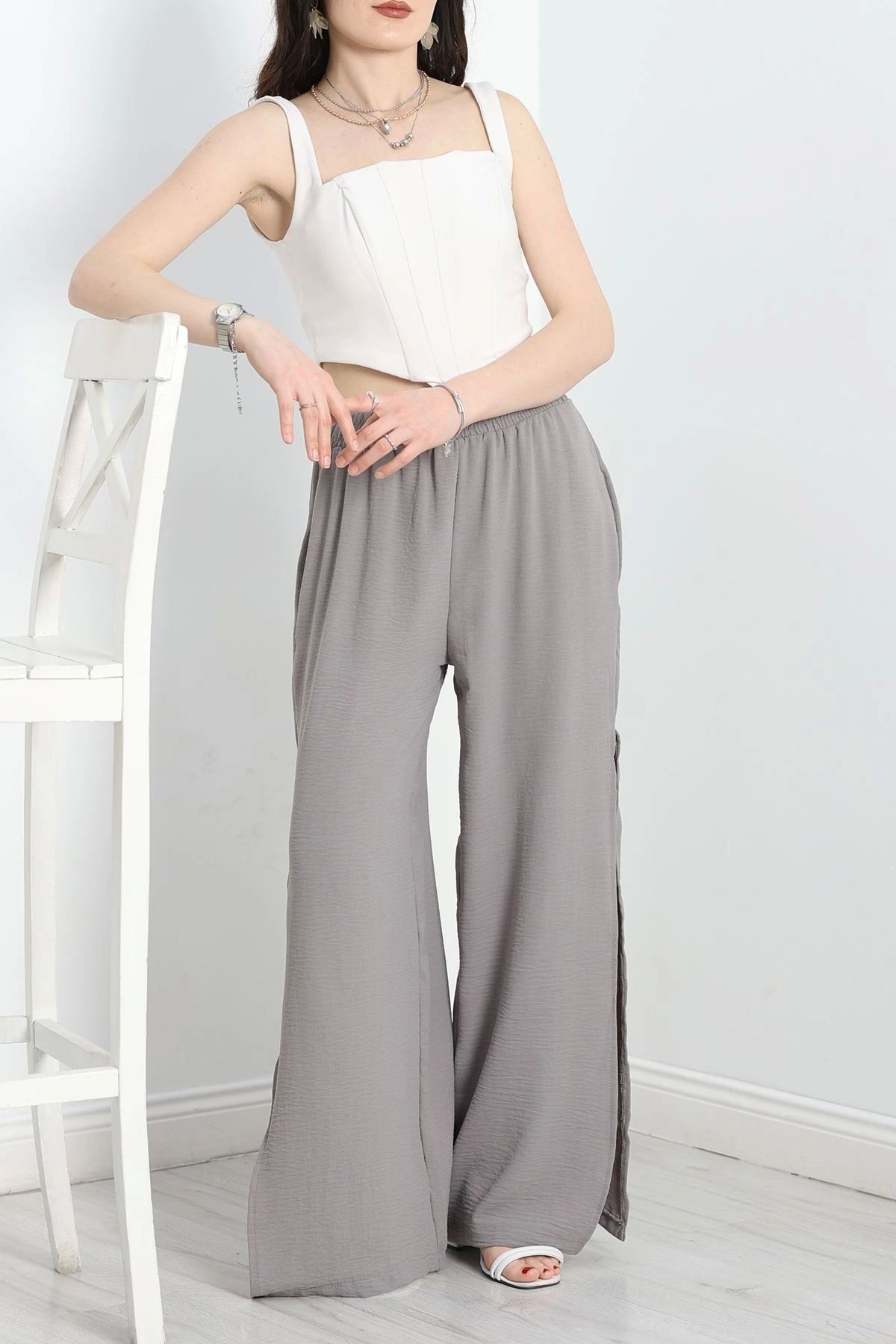 OurStyles Yanları Yırtmaçlı Salaş Pantolon Haki - 21143.200.