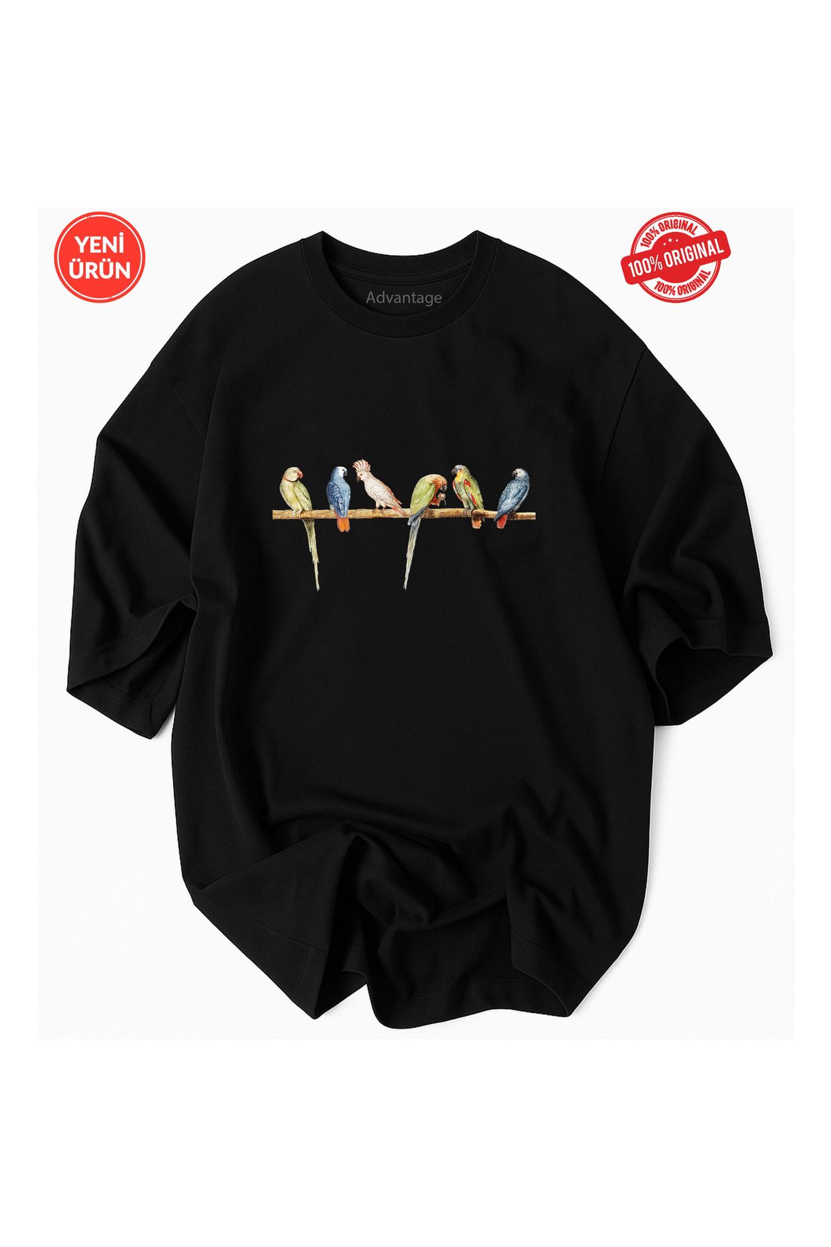 Advantage Ağactaki Kuş Desen Baskılı Oversize %100 Pamuk T-Shirt