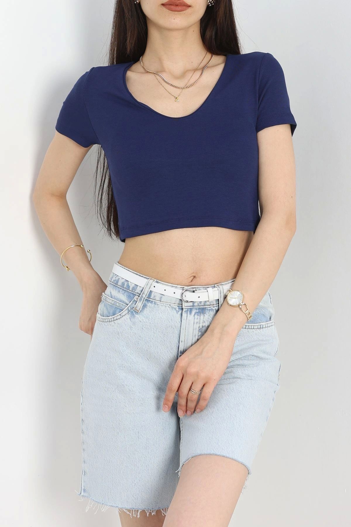 OurStyles V Yaka Crop Bluz Siyah - 40785.1723.