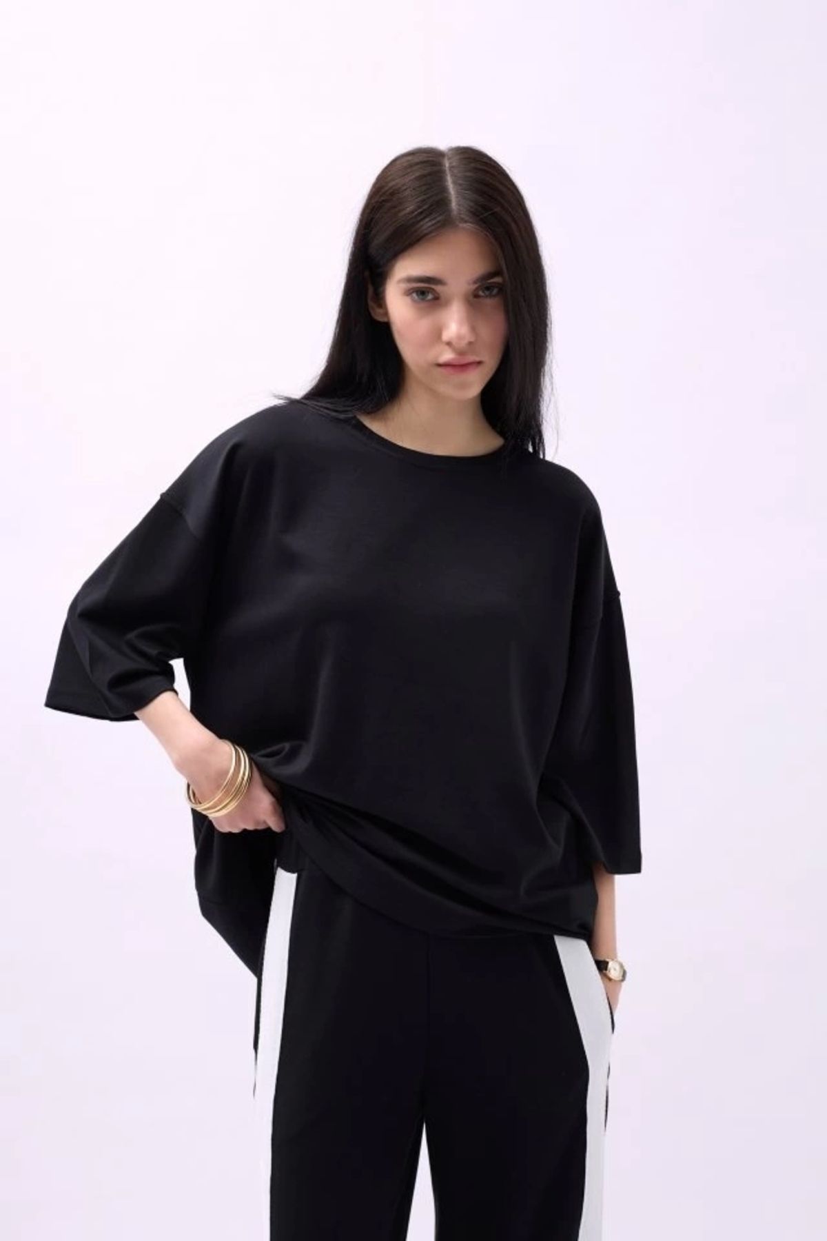 Kaplan Bisiklet Yaka Oversize T-Shirt