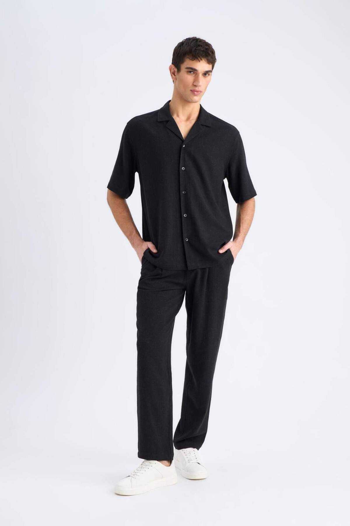 DeFacto-Summer Viscose Jogger Pants Regular Fit Regular Cut Linen Blended Straight Leg with Pockets B4867Ax25Sm 4