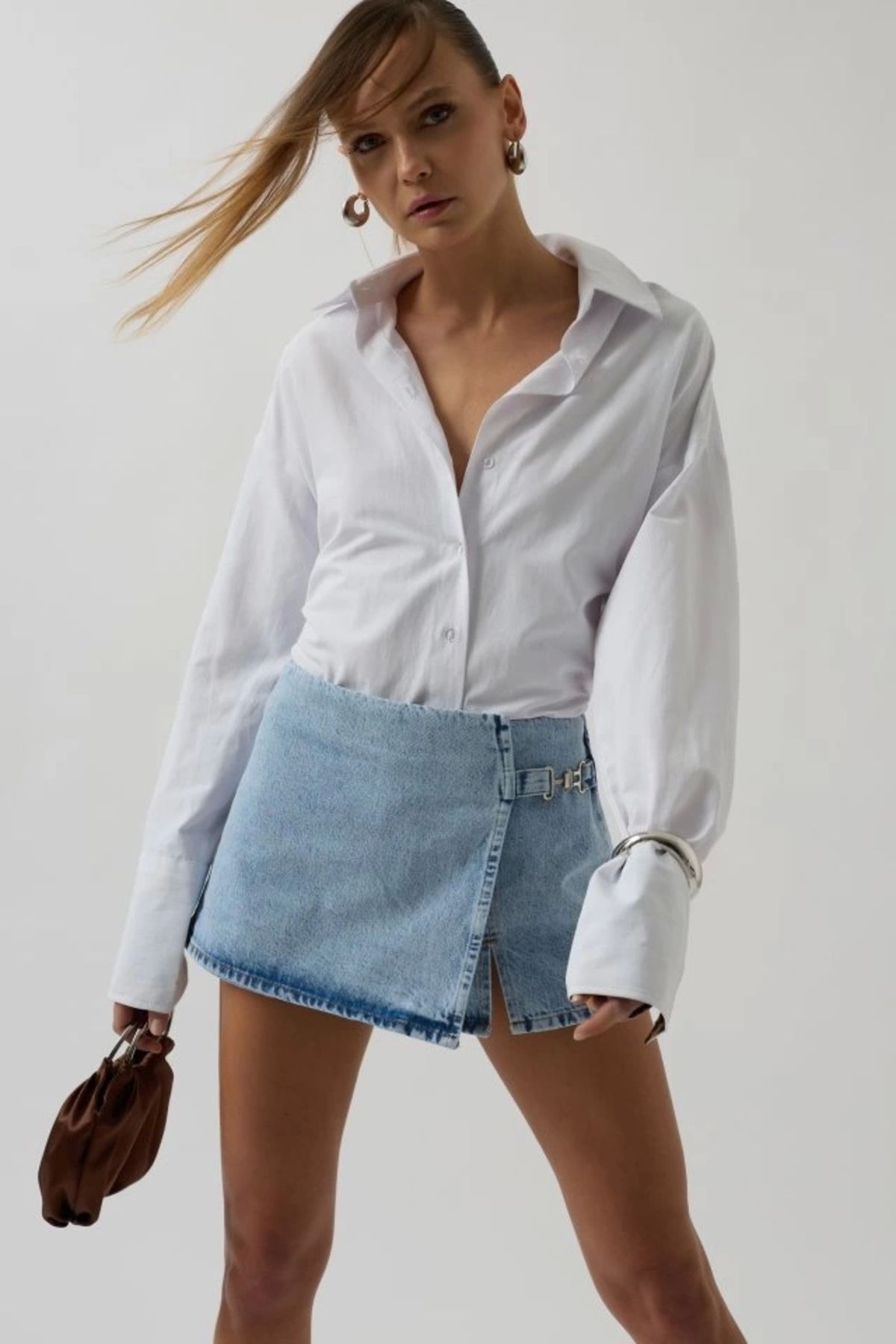 Kaplan Kemer Detay Denim Şort Etek