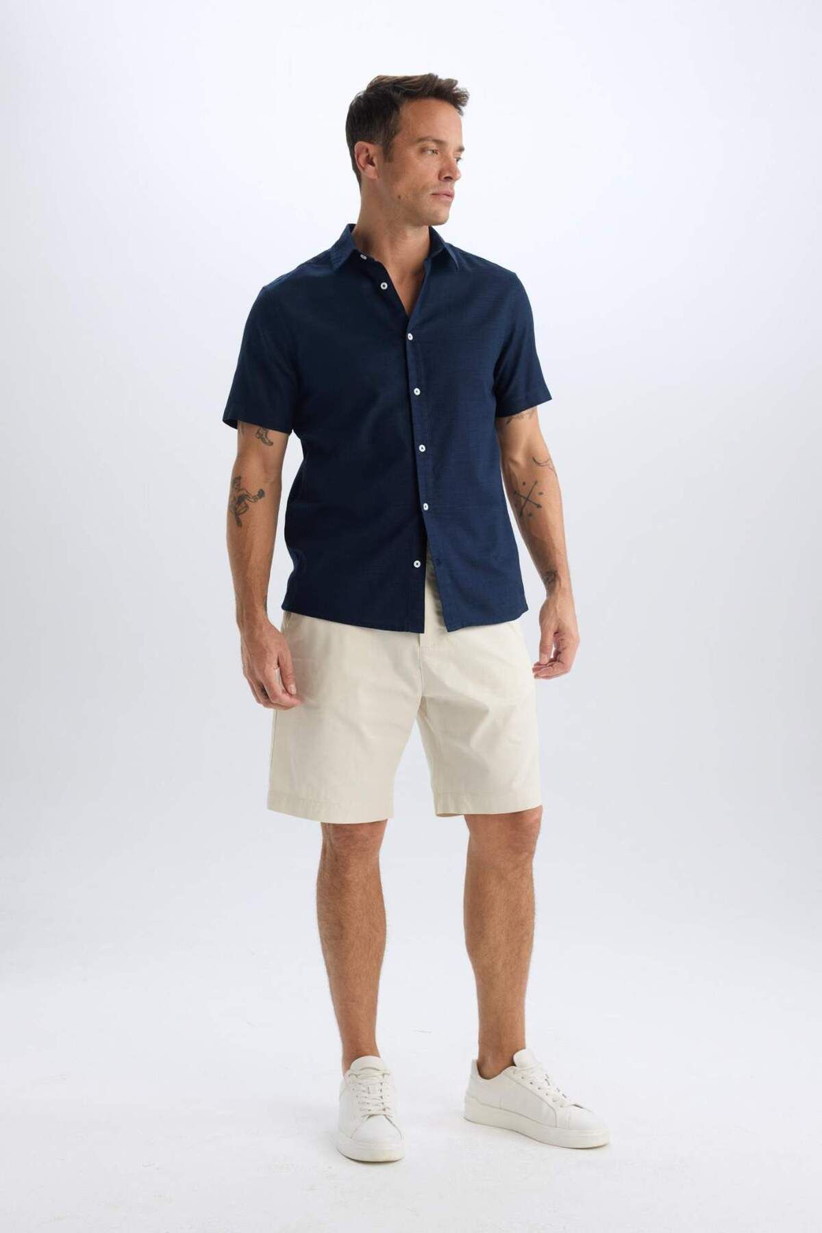 DeFacto-100% Cotton Regular Fit Gabardine Bermuda Shorts C7684Ax25Sp 5