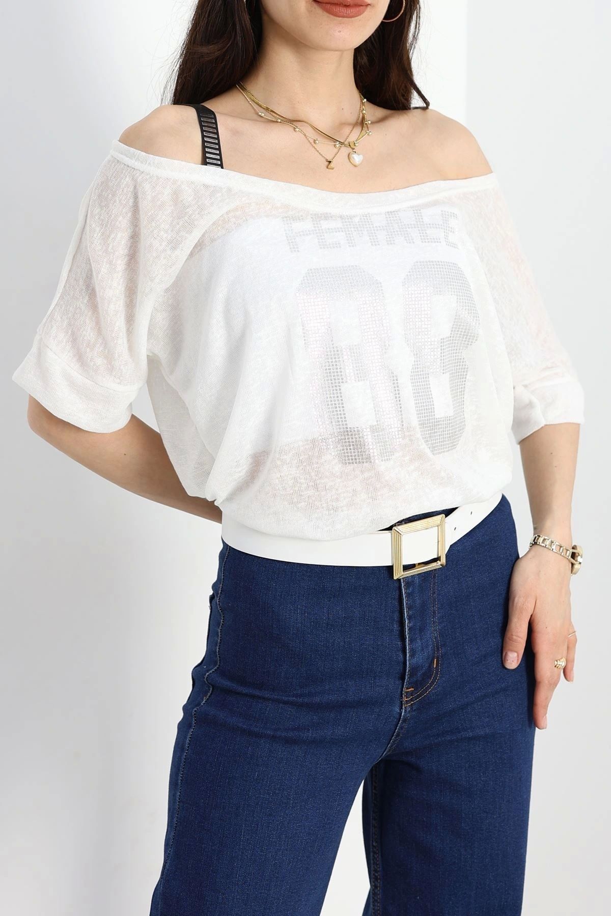 OurStyles Baskılı Transparan Tişört Beyaz - 70219.1092.