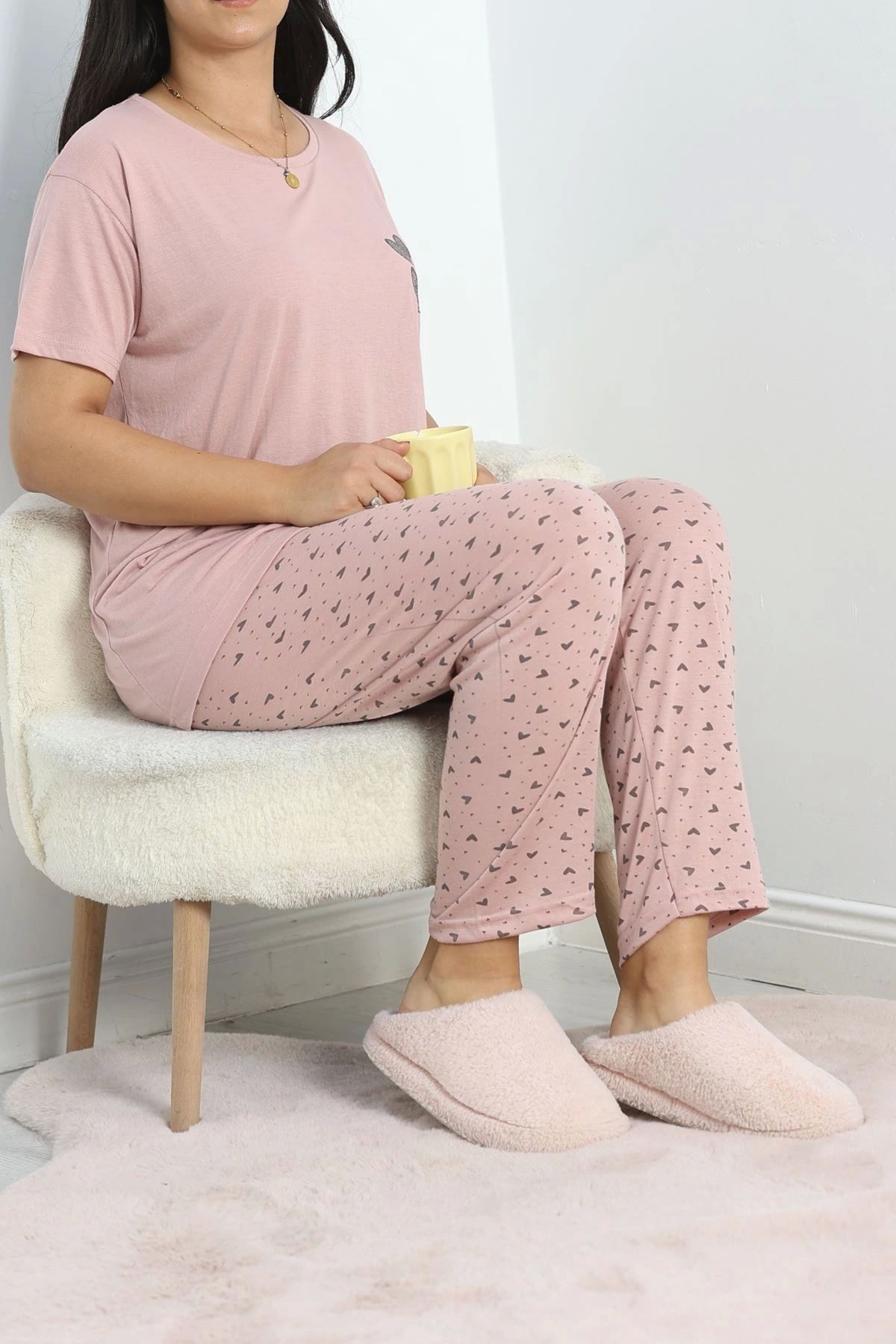 OurStyles Büyük Beden Poliviskon Pijama Takımı Koyulila - 50161.1048.