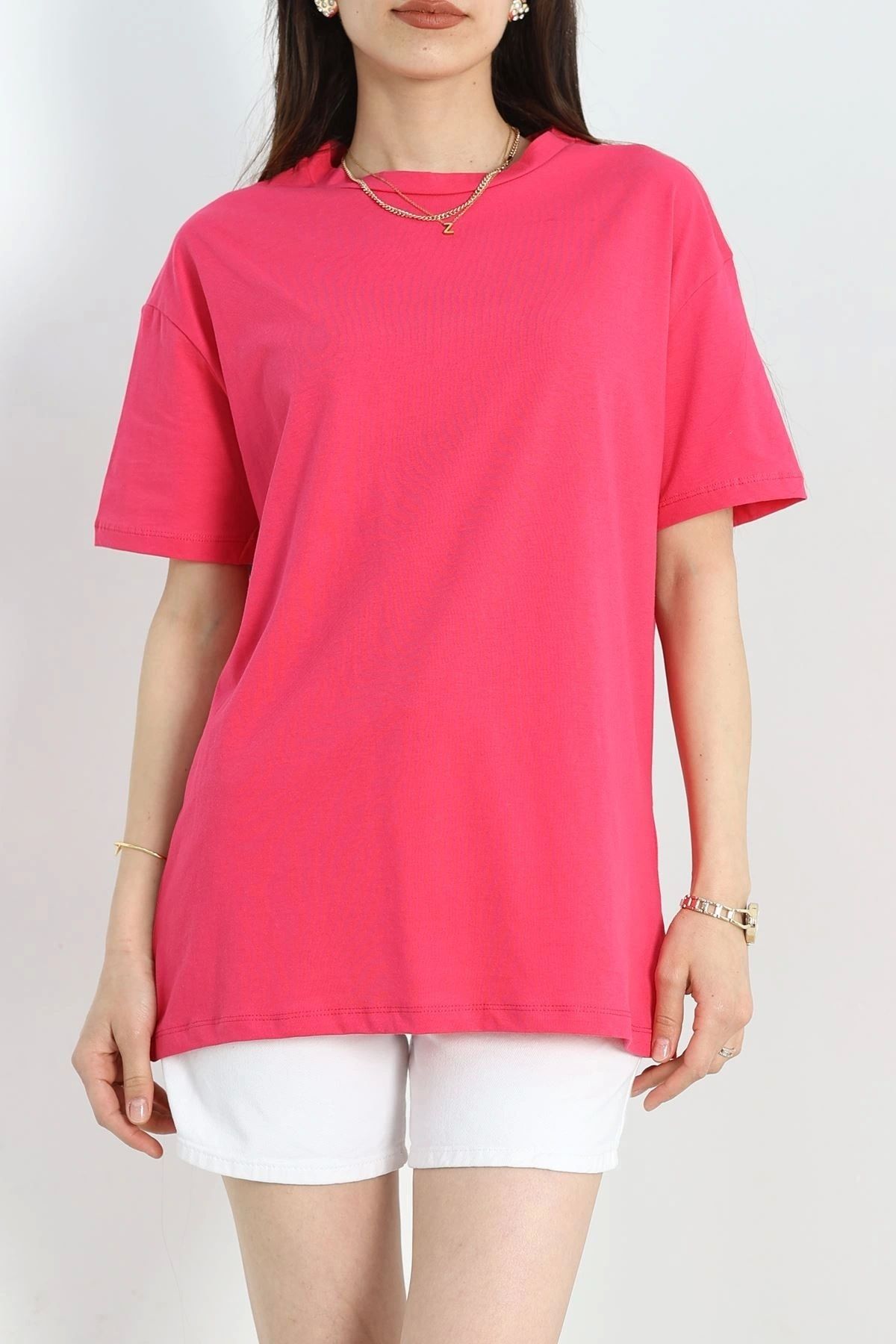OurStyles Oversize Bisiklet Yaka Tişört Fuşya - 21752.200.