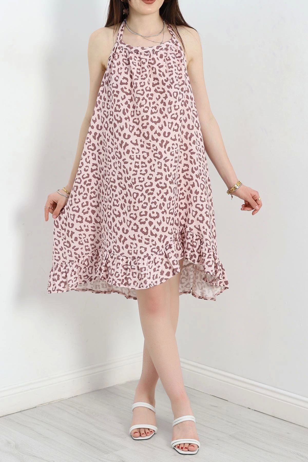 OurStyles Fırfır Detaylı Desenli Elbise Pembeleo - 40440.1966.