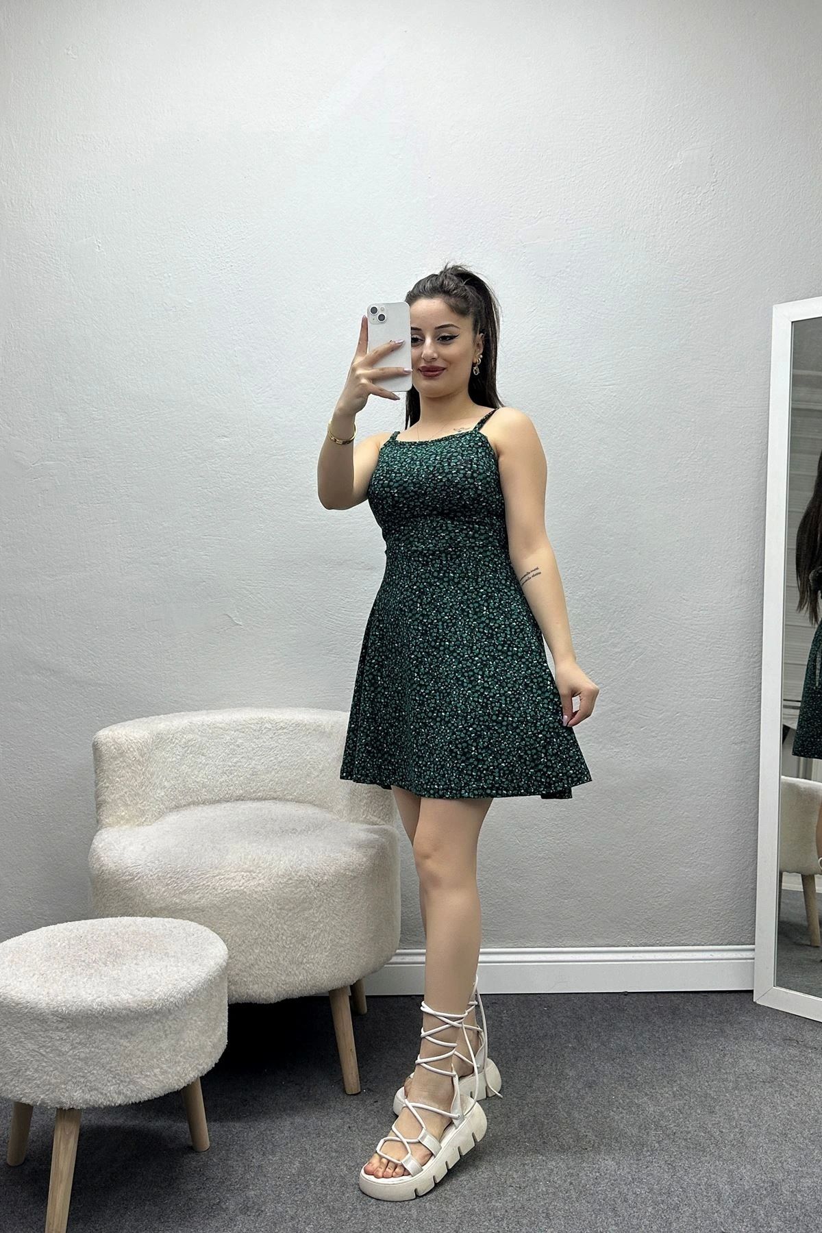 OurStyles Sırt Bağlamalı Askılı Elbise Saks - 40830.316.