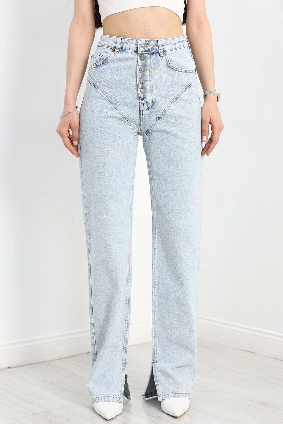 OurStyles Mom Jeans Paça Yırtmaçlı Kot Pantolon Açıkmavi - 19651.1926.