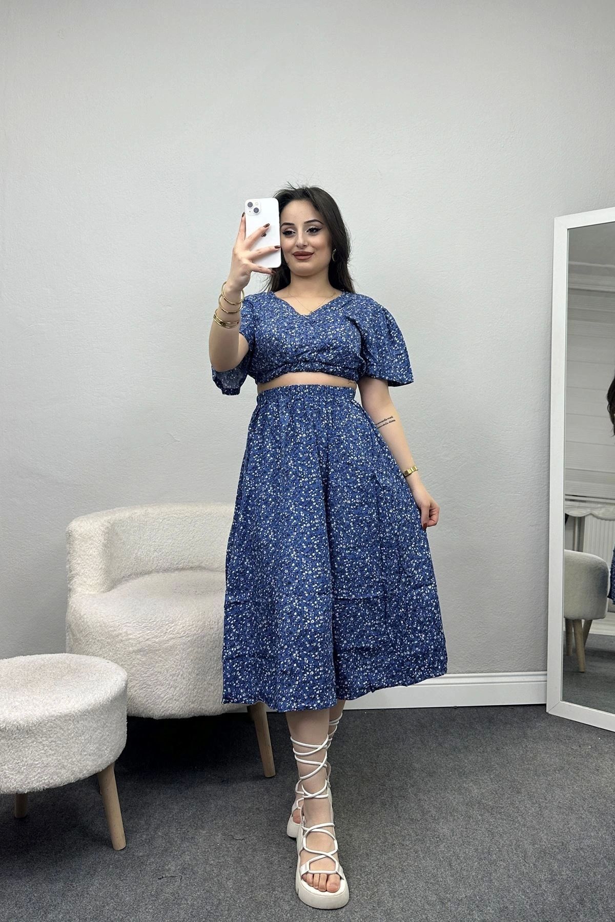 OurStyles Dokuma Crop Etek Takım Kırmızı - 40585.701.