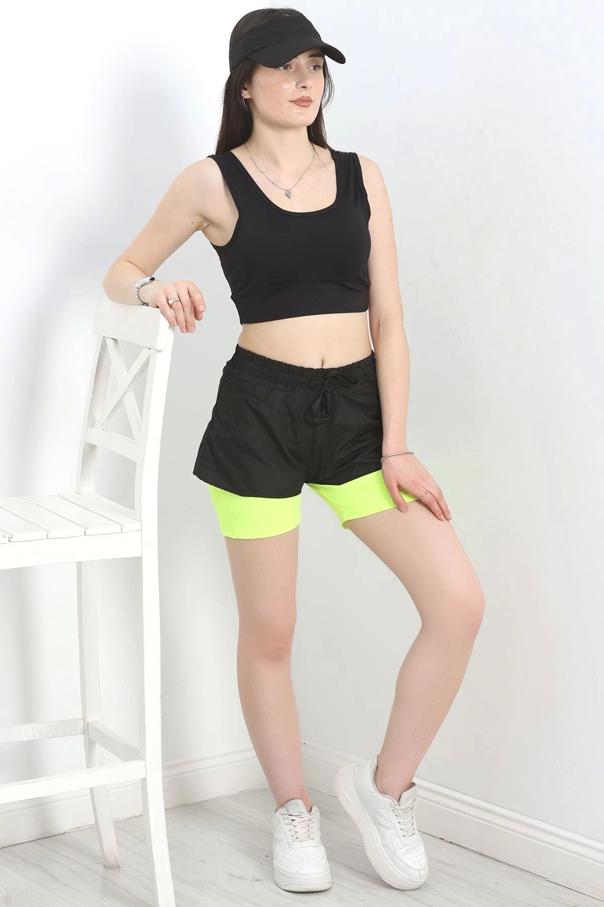 OurStyles İçi Taytlı Spor Şort Siyahsarı - 40426.1967.