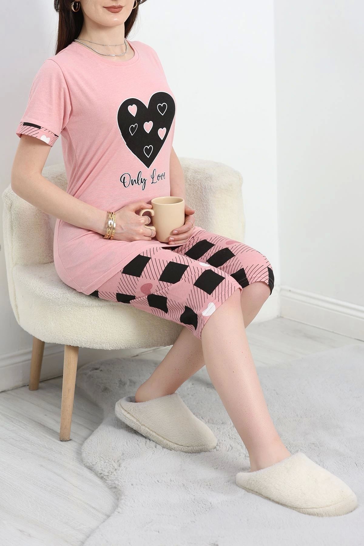 OurStyles Kaprili Pijama Takımı Beyazkahve - 18952.1567.