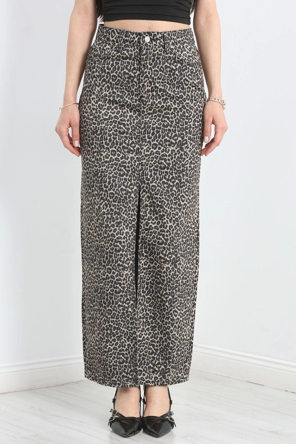 OurStyles Leopar Desenli Kot Etek Leopar - 30429.1904.
