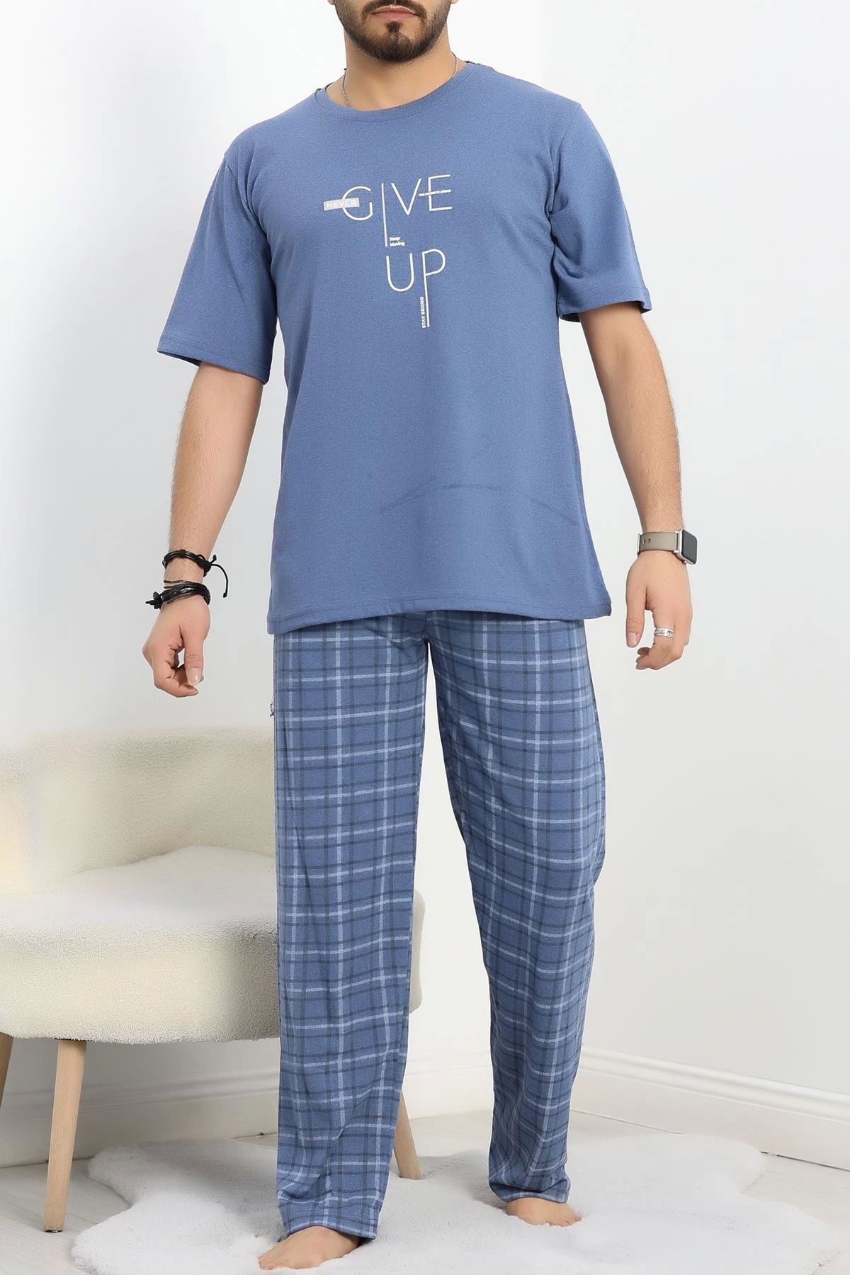 OurStyles Erkek Pijama Takımı İndigo - 40680.1961.