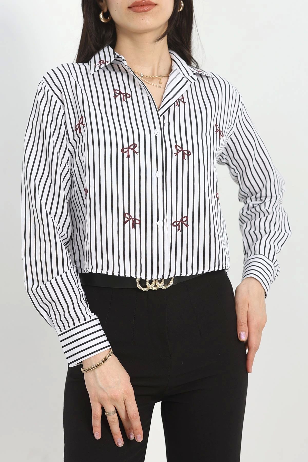 OurStyles Fiyonk Detaylı Crop Gömlek Bordo - 40628.365.