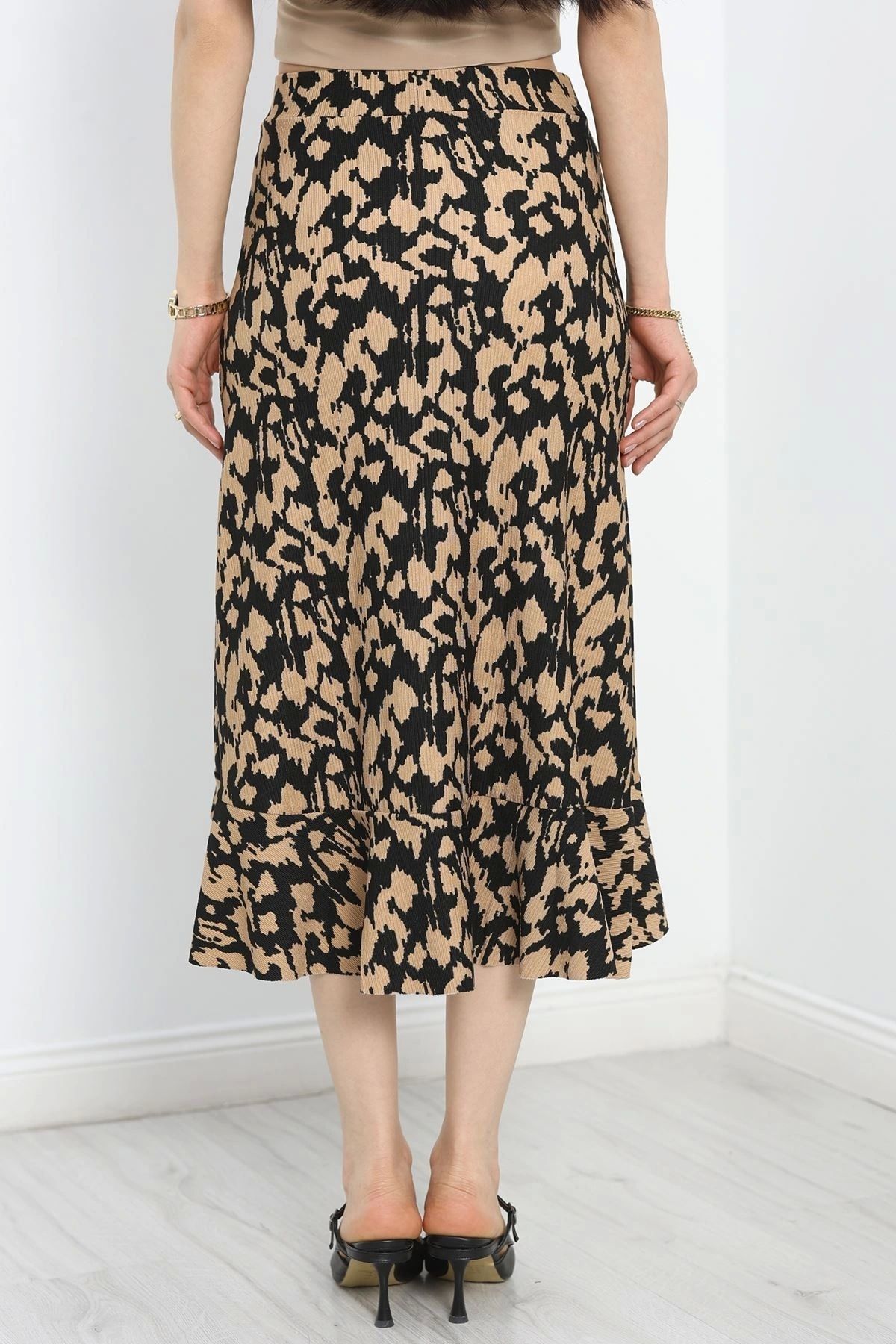 OurStyles Desenli Midi Etek Siyahkahve - 40428.1355.