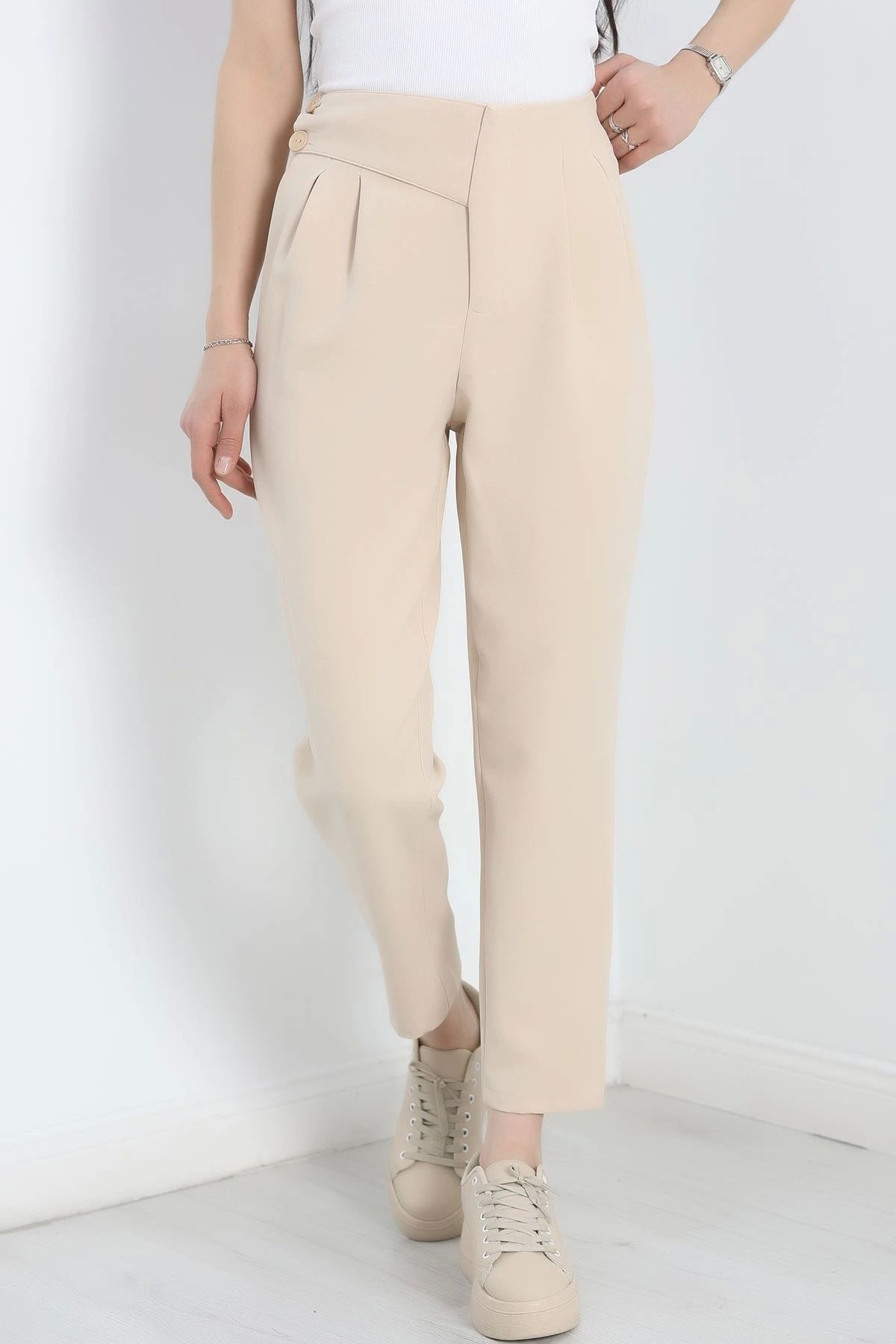OurStyles Dabıl Kumaş Yandan Düğmeli Pantolon Siyah - 6003.1247.