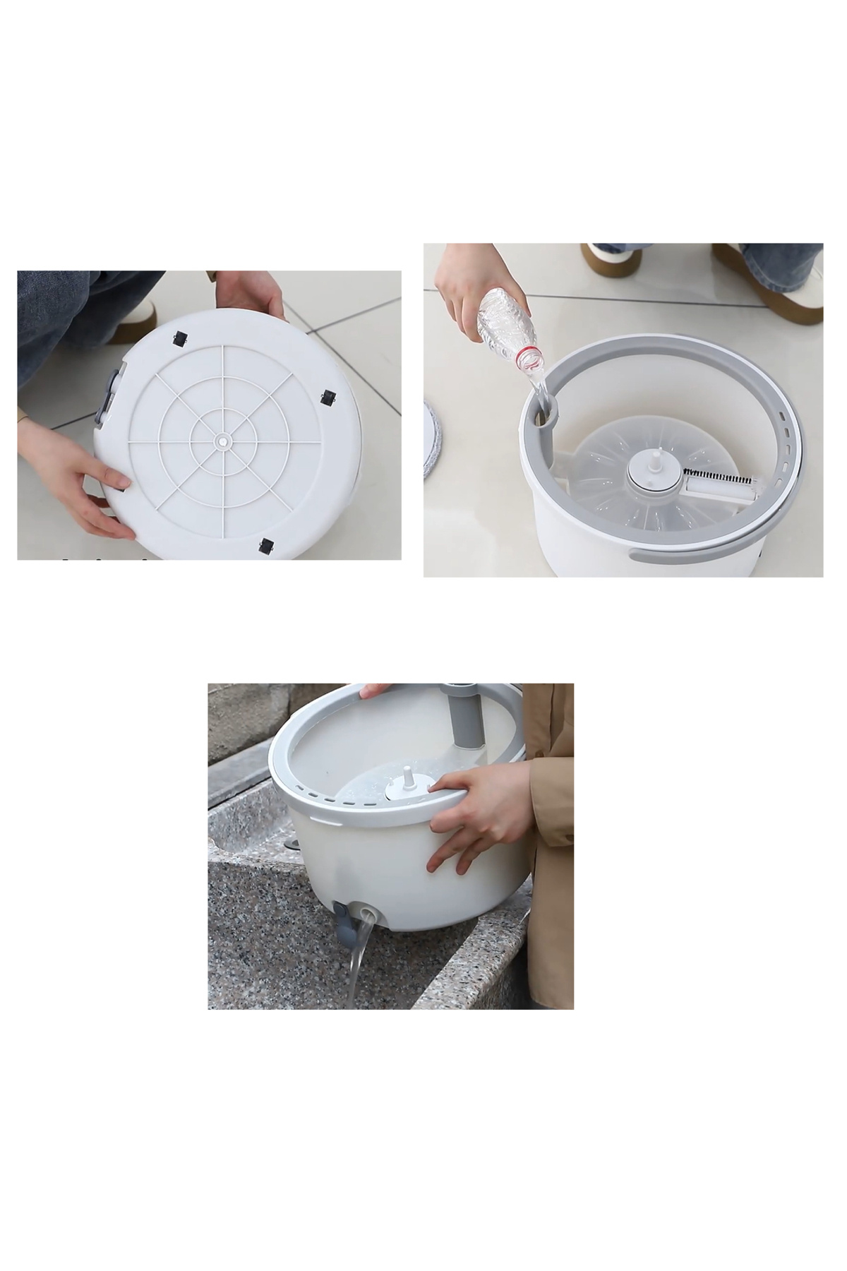 PAA-home-PAA-home Round Mop Set with 2-Tub Bucket, Flexible Head, 360° Self-Cleaning with Scraper 4