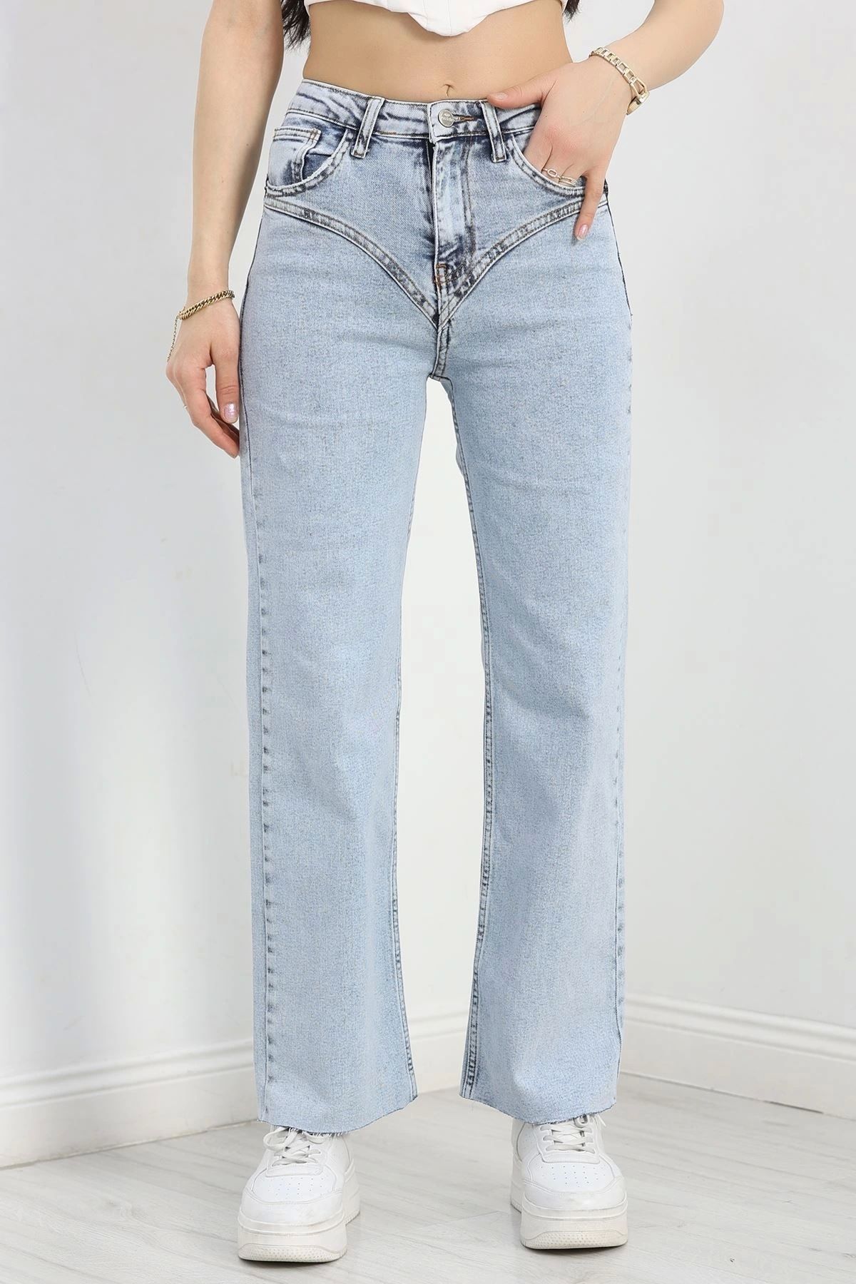 OurStyles Kesik Paça Palazzo Kot Pantolon Buzmavi - 30398.1975.