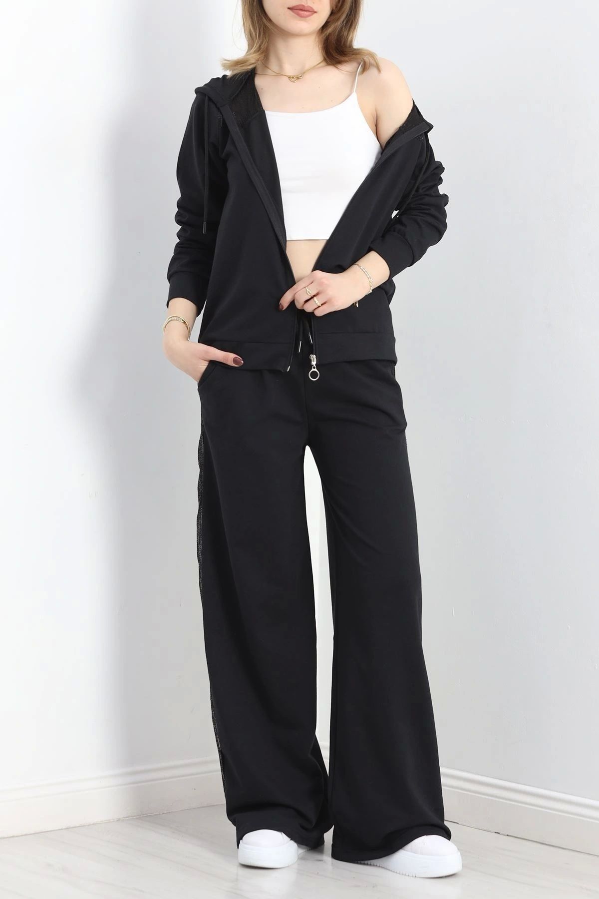 OurStyles Pul İşlemeli 2 İplik Eşofman Takımı Siyah - 40016.1857.