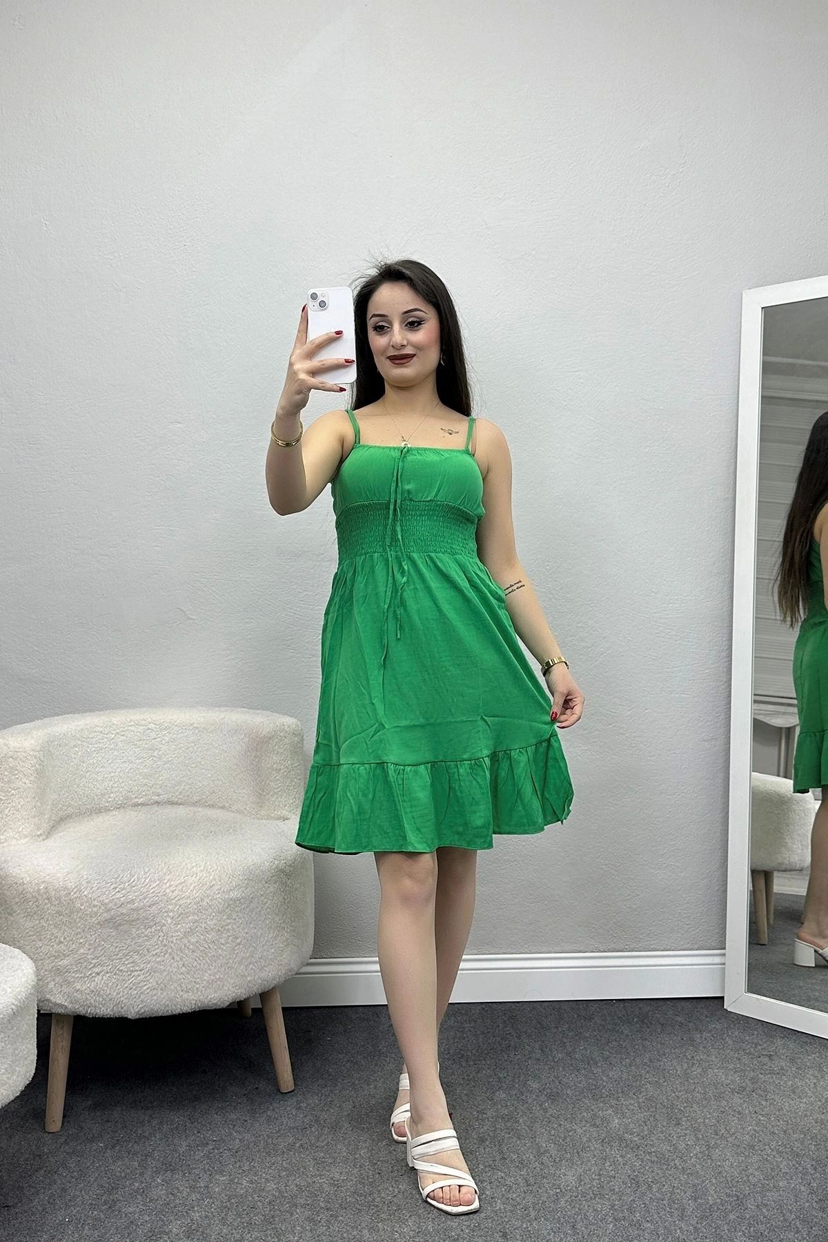 OurStyles İp Askılı Asimetrik Elbise Yeşil - 961.1247.