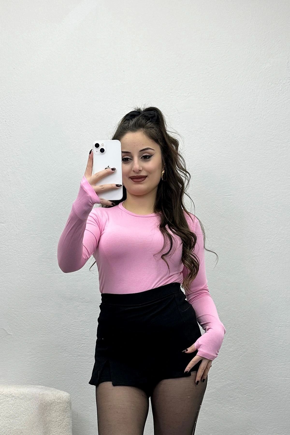OurStyles Bisiklet Yaka Parmak Geçmeli Viskon Body Siyah - 40075.599.