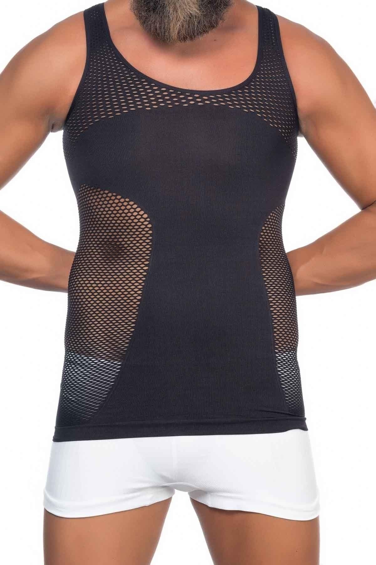 Moon wear Siyah Mı Emay E1006 Fileli Erkek Korse Atlet