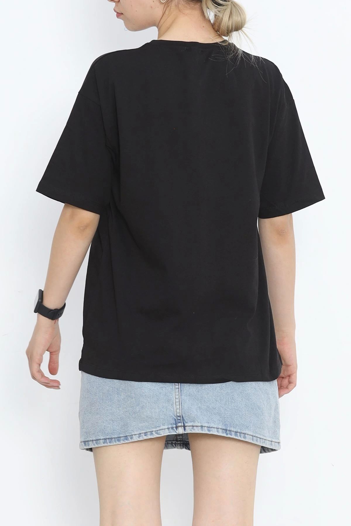 OurStyles Baskılı Bisiklet Yaka Tişört Siyah - 16510.1567.