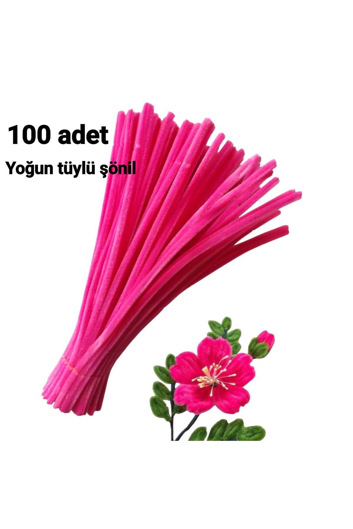 Butik Heryer.ciceklenir 100'lü Koyu Pembe Renkli Şönil, Eğitici Şönil Seti, Tüylü Tel, 30 Cm 6mmv