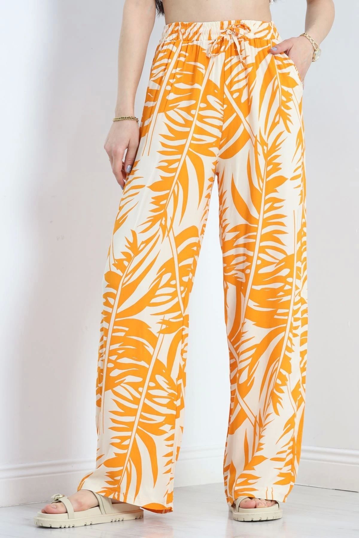 OurStyles Desenli Palazzo Pantolon Saksyeşil