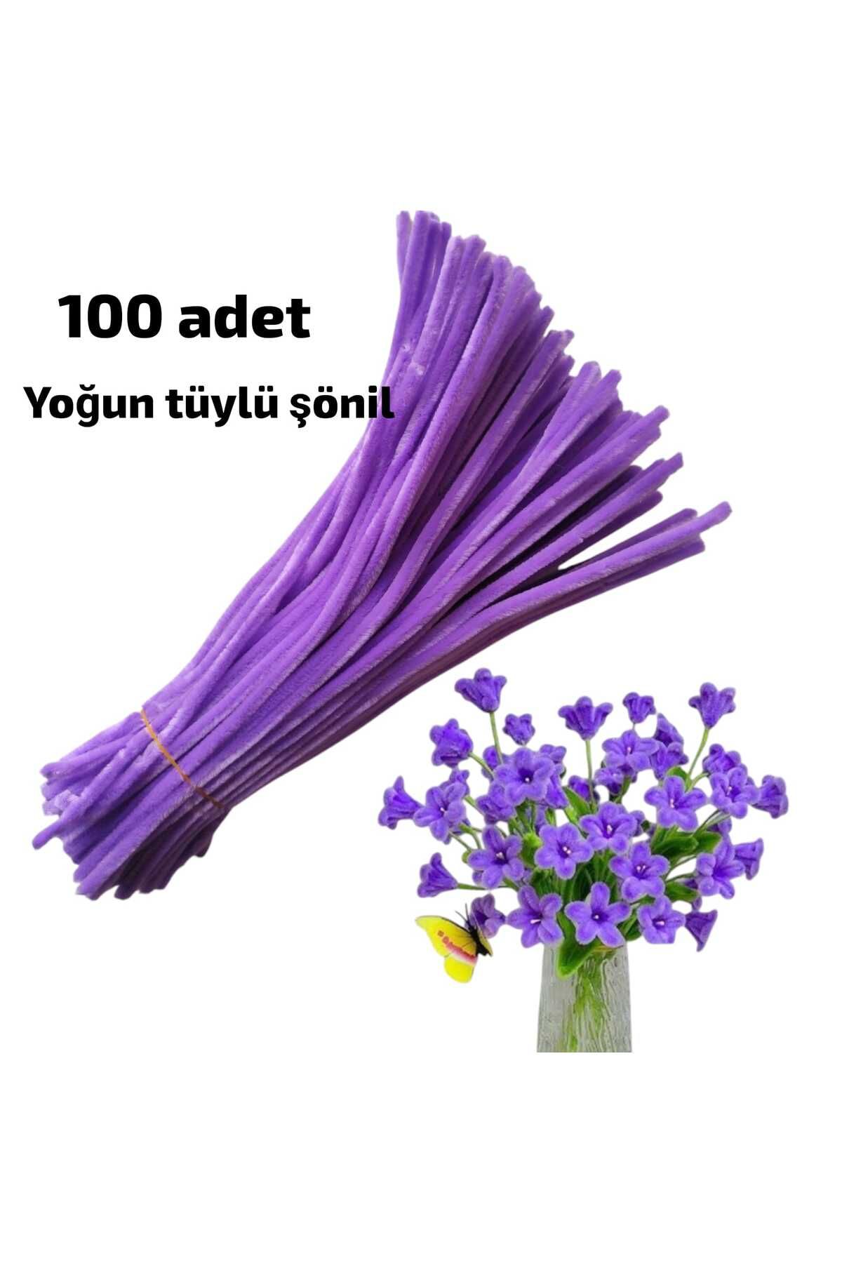 Butik Heryer.ciceklenir 100'lü Koyu Mor Renkli Şönil, Eğitici Şönil Seti, Tüylü Tel, 30 Cm 6mmv