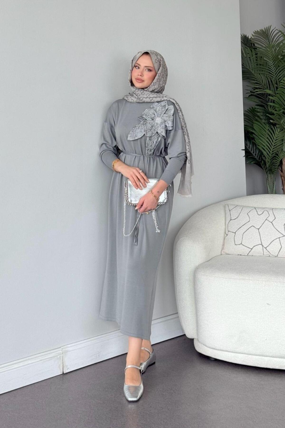 Şulemoda Giyim Zambak Merserize Elbise Gri
