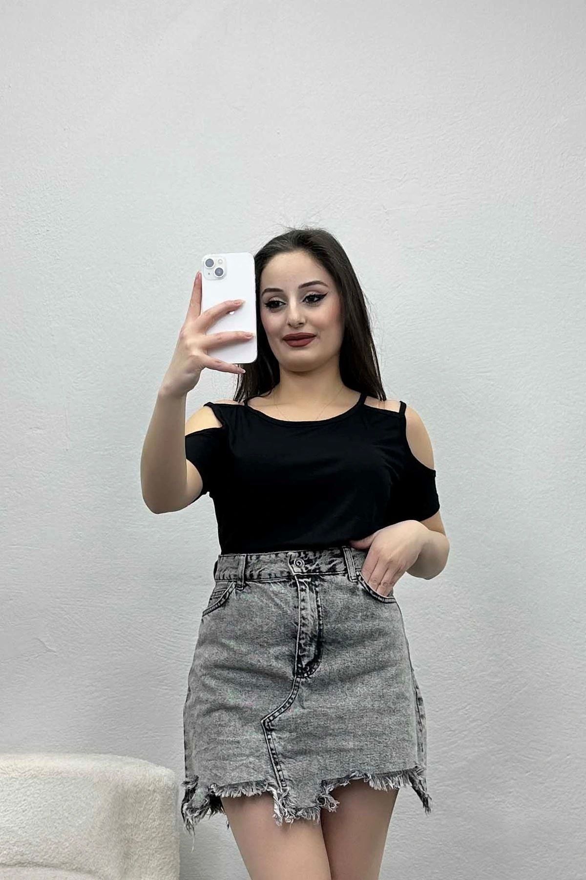 OurStyles Omuzları Askılı Düşük Kol Bluz Siyah - 20779.599.
