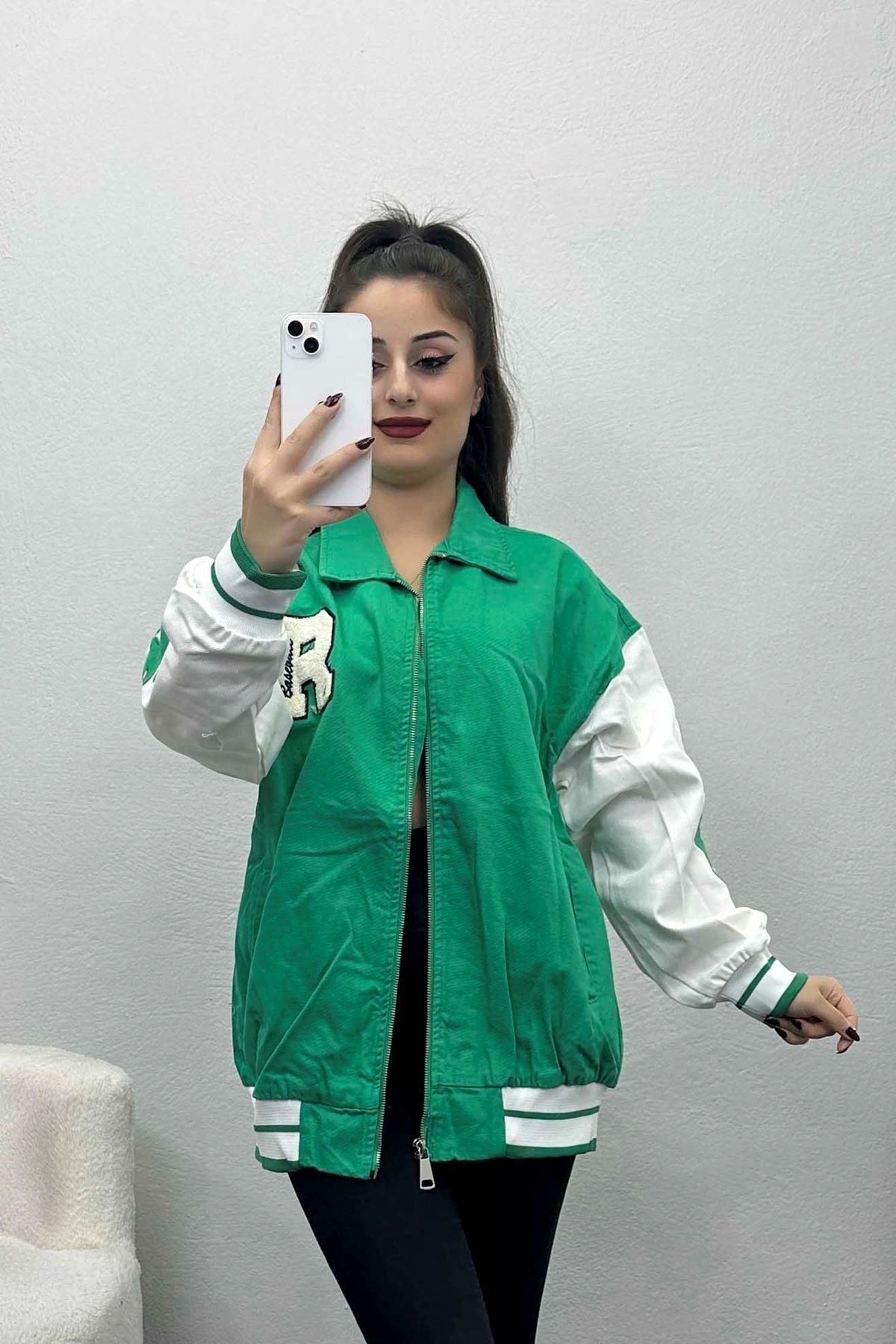 OurStyles Nakışlı Kolej Ceket Yeşil - 2373.1367.