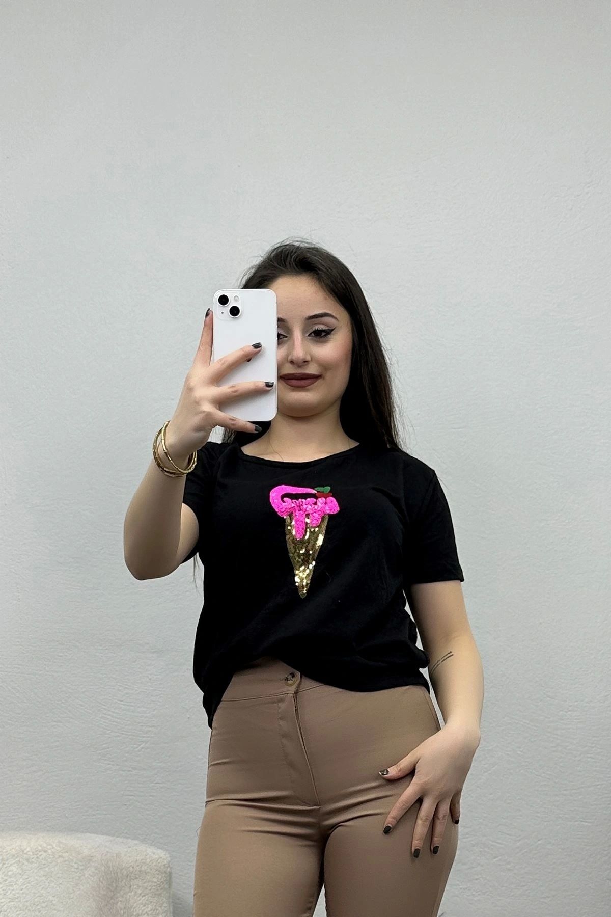OurStyles Pul Baskılı Tişört Krem - 22554.1723.