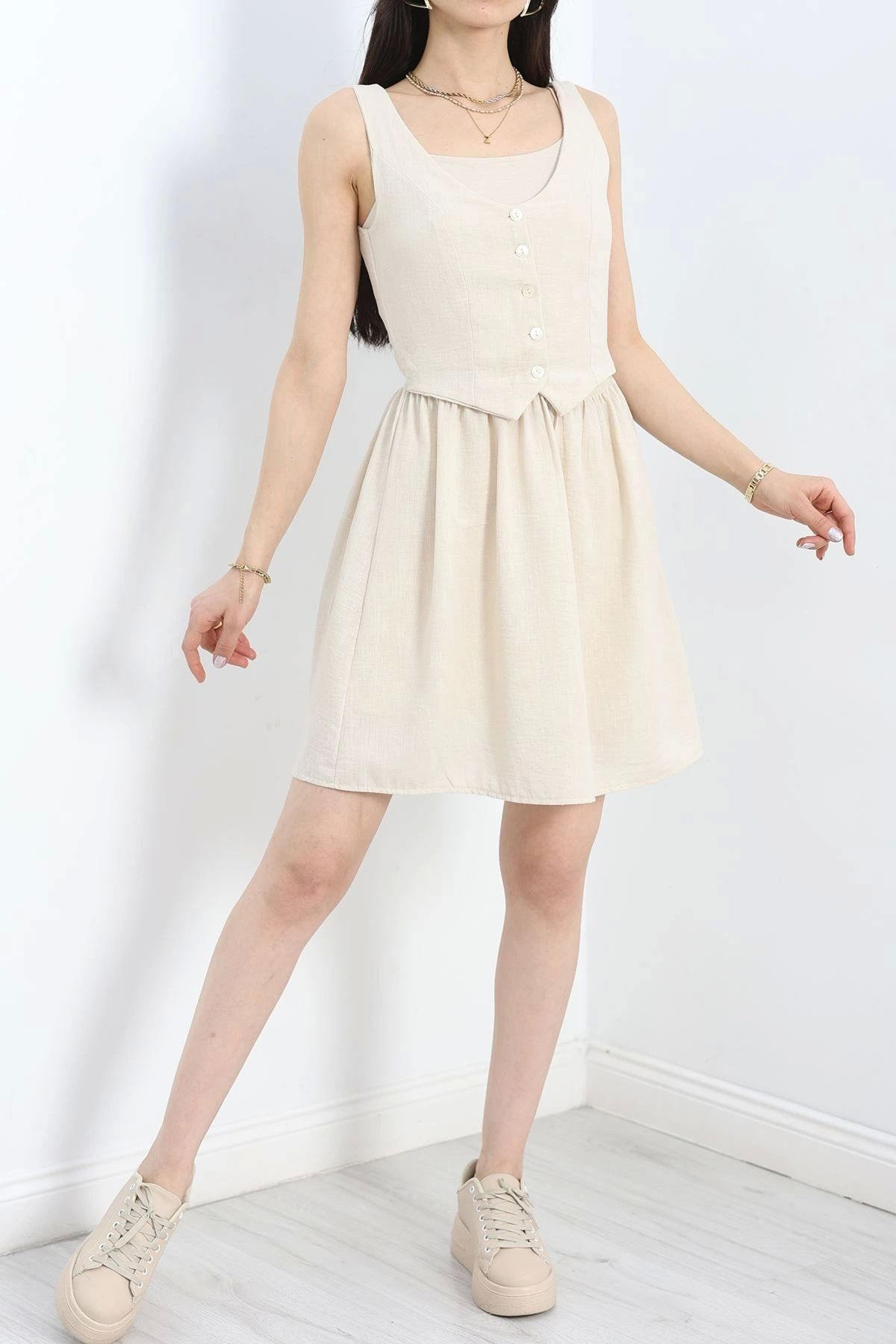 OurStyles Kemerli Keten Pantolon Bej - 1039.1247.
