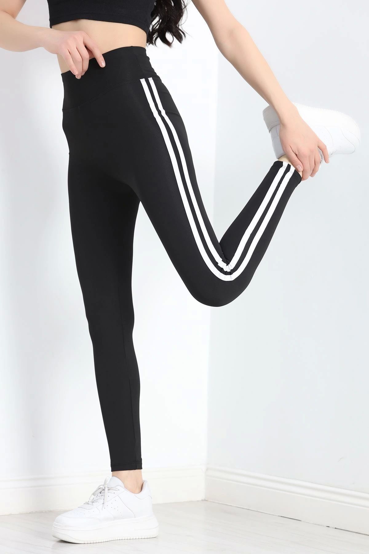 OurStyles Çift Şeritli Dalgıç Tayt Siyah - 50067.1098.
