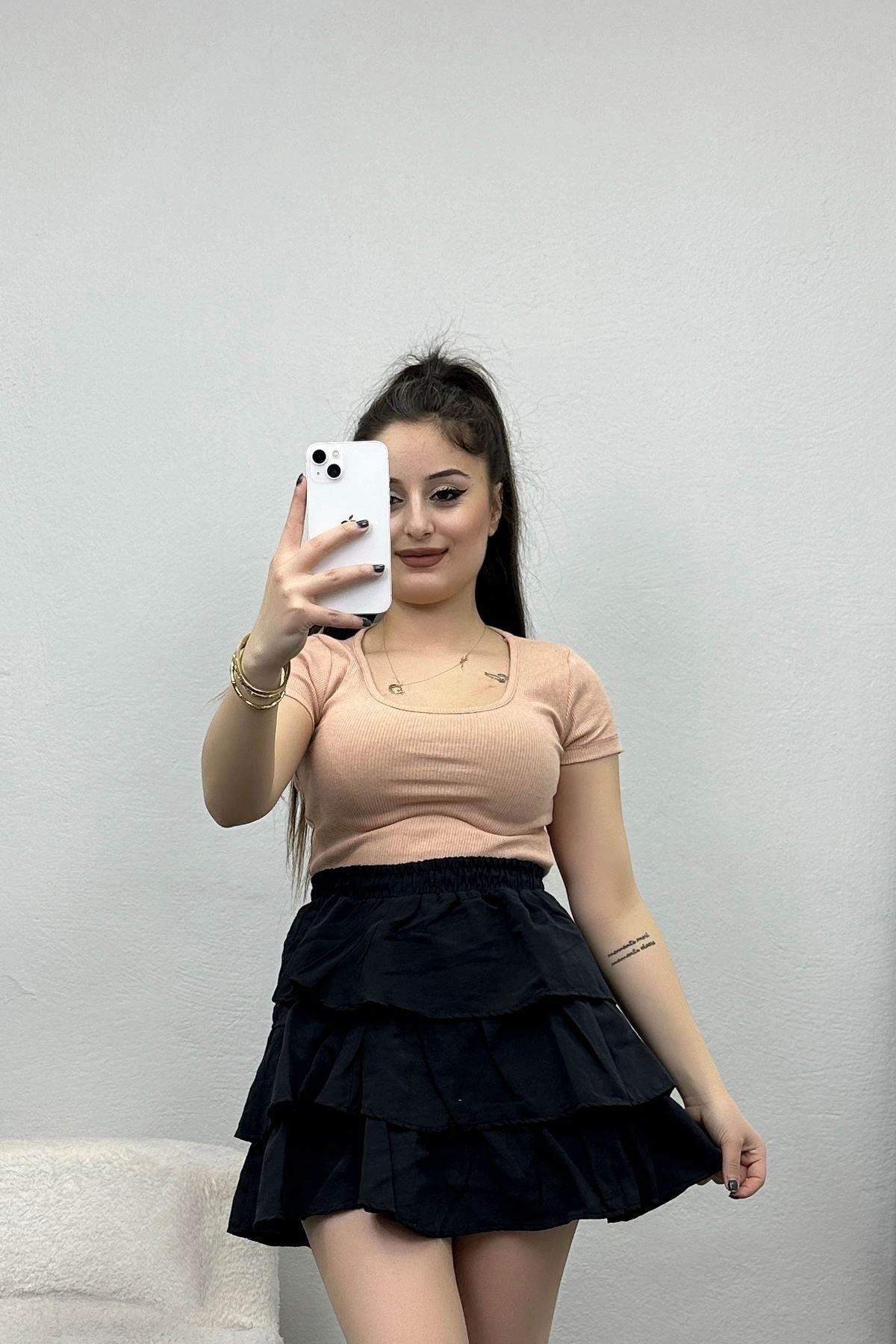OurStyles Kare Yaka Kısa Kol Body Somon - 18180.1723.