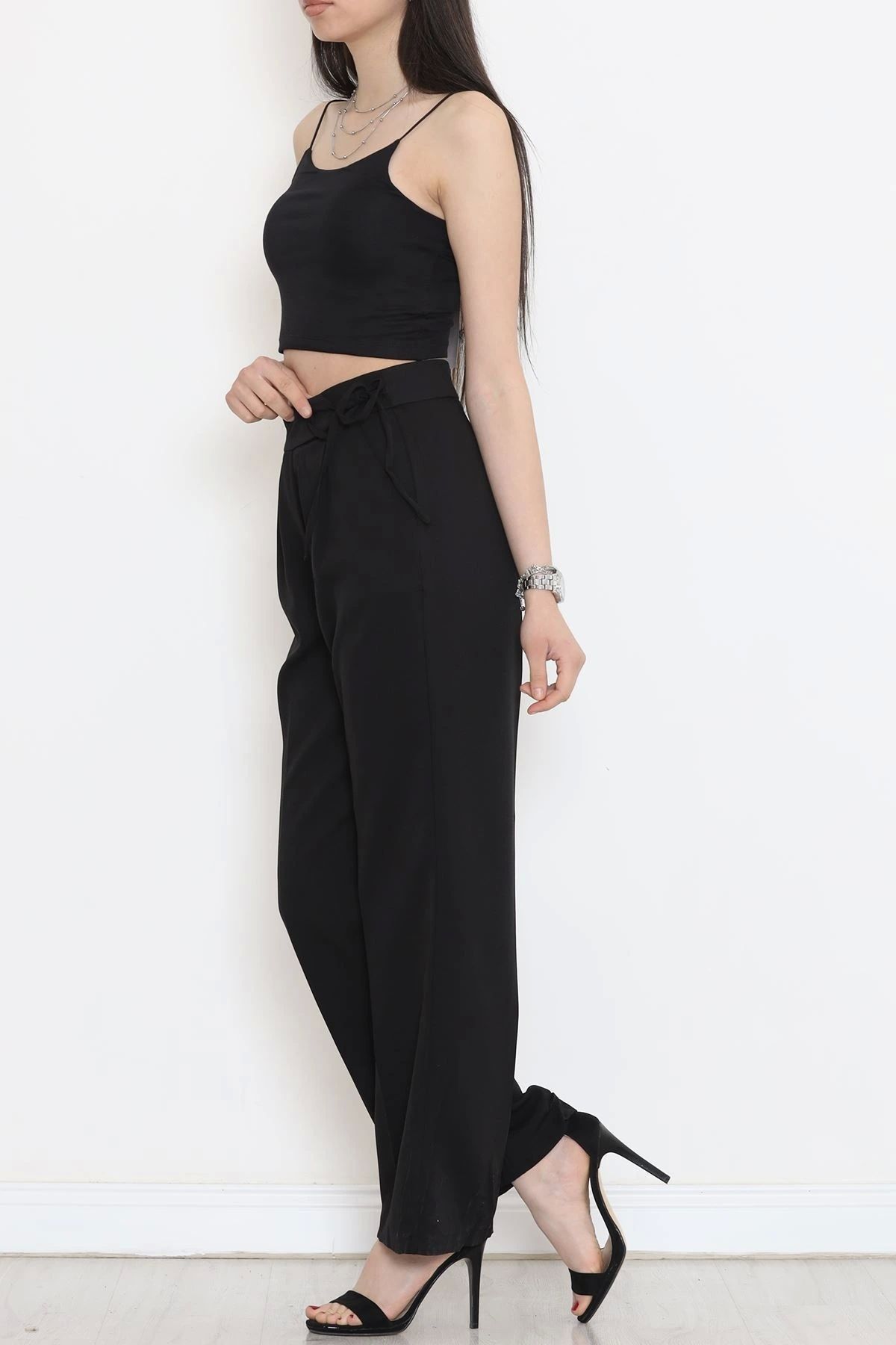 OurStyles Bel Bağcıklı Palazzo Pantolon Siyah - 20701.683.