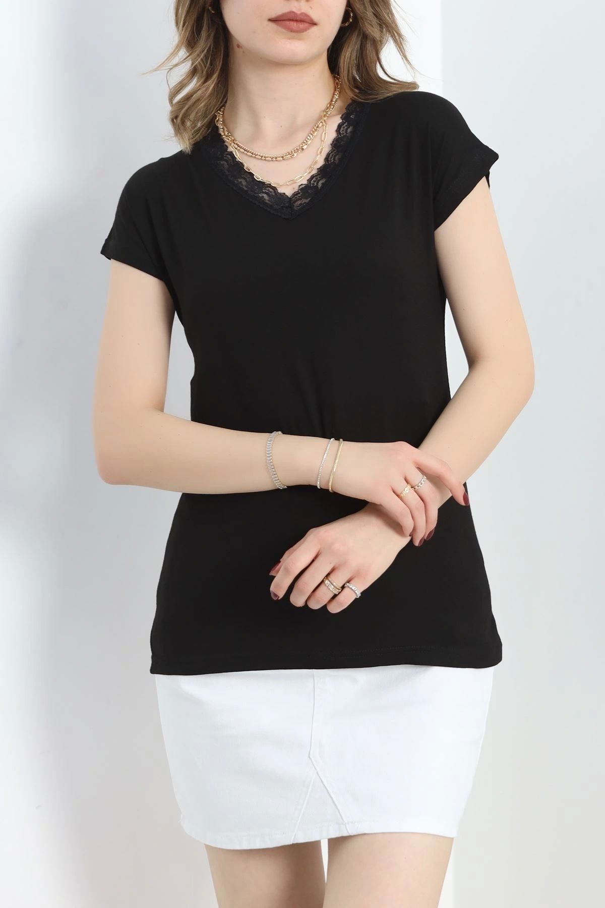 OurStyles Yakası Dantelli Bluz Siyah - 20777.599.