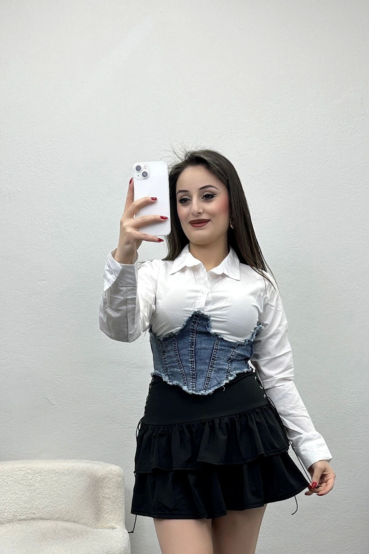OurStyles Kot Detaylı Gömlek Beyaz - 40264.1595.