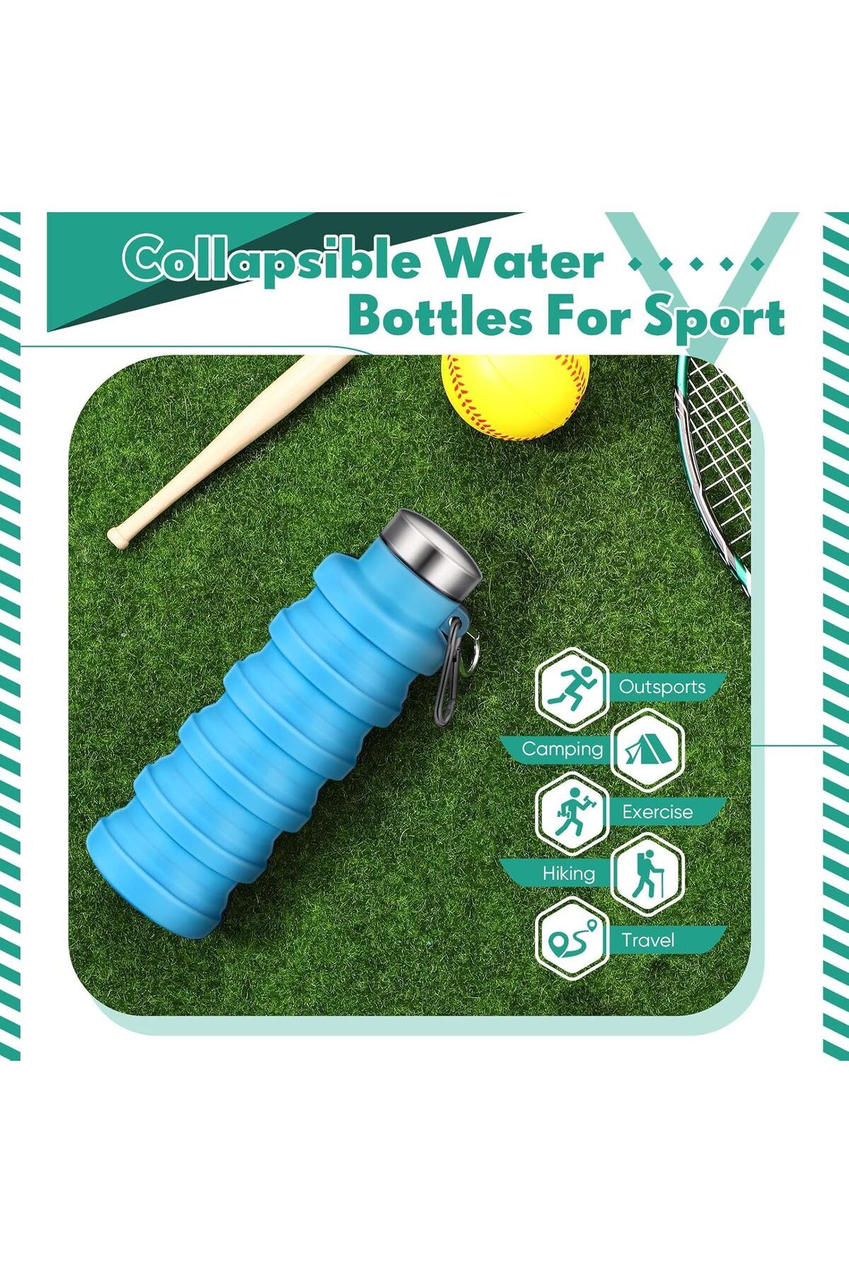 Generic-SWIUKPHE Collapsible Water Bottles for Travel 500ml Reusable Foldable Silicone Water Bottle with Po 4