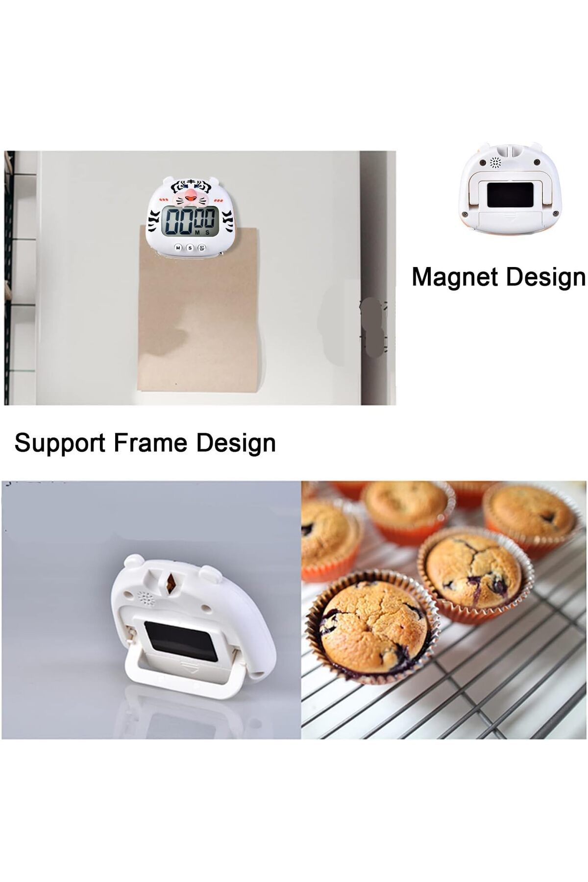 Generic-Kitchen Timer, Large Display Digital Timer Magnetic Back Loud Alarm, Cute Animal Countdown Timer Wh 4