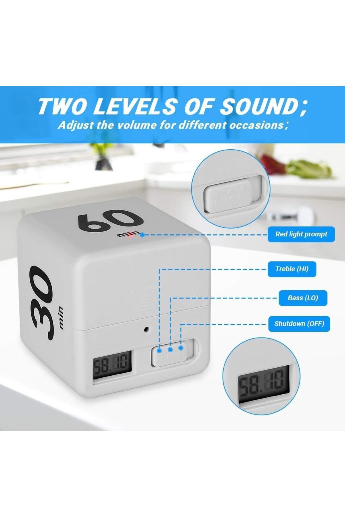 Generic-Amuer Cube Timer,Gravity Sensor Flip Digital Timer Countdown Timer Kitchen Timer Square Workout Tim 4